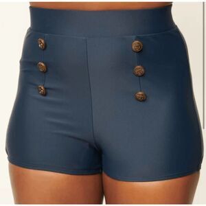Unique Vintage Swim Shorts | S | High Waist | Retro Navy Nautical Style
